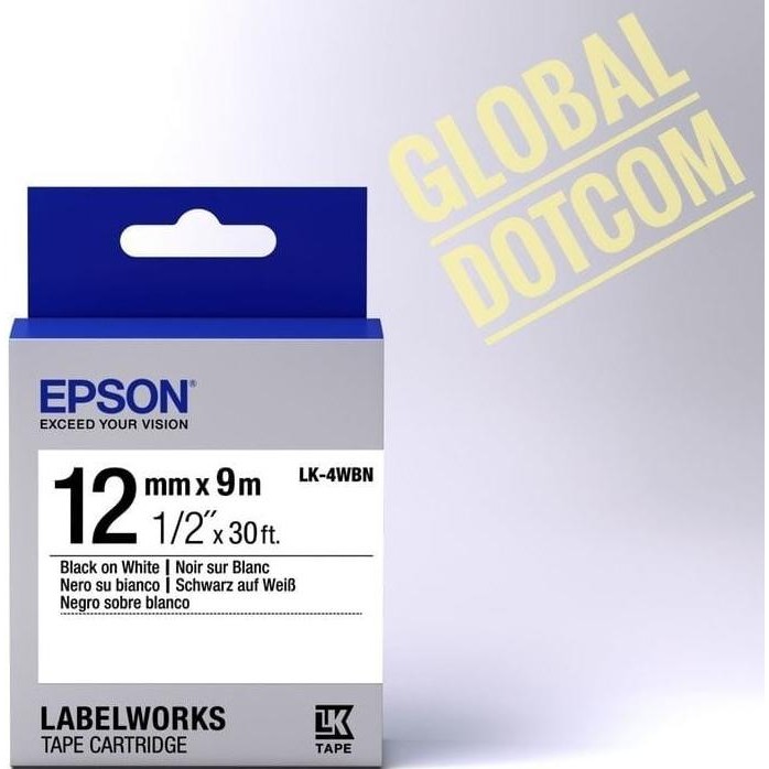 

TERLARIS - Epson label 12mm black on white 9m labelworks tape cartridge LK-4WBN