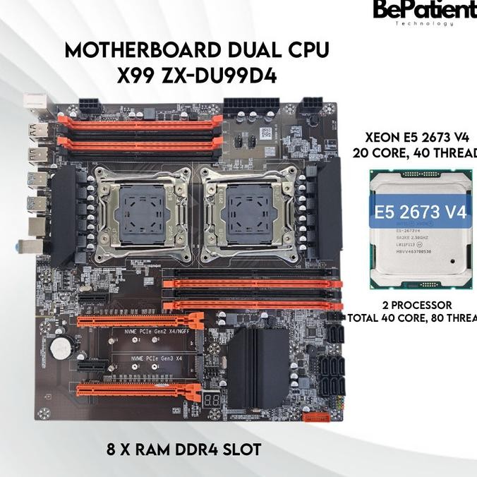 TERBARU - Motherboard X99 Dual CPU LGA 2011-3 + Xeon E5 V3/V4