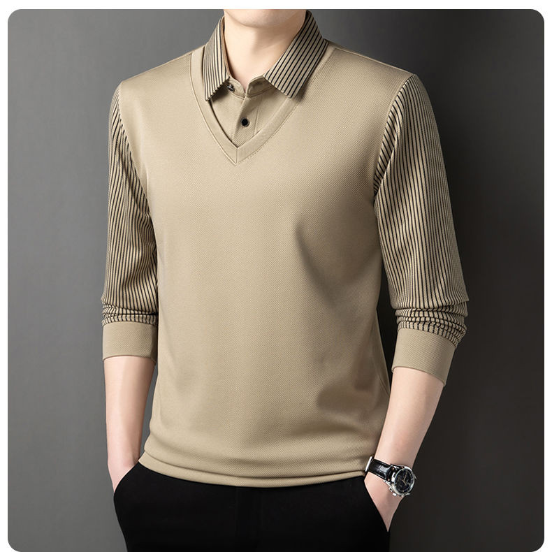 Sweter Pria Dua Potong, Kelas Atas Kerah Kemeja Palsu