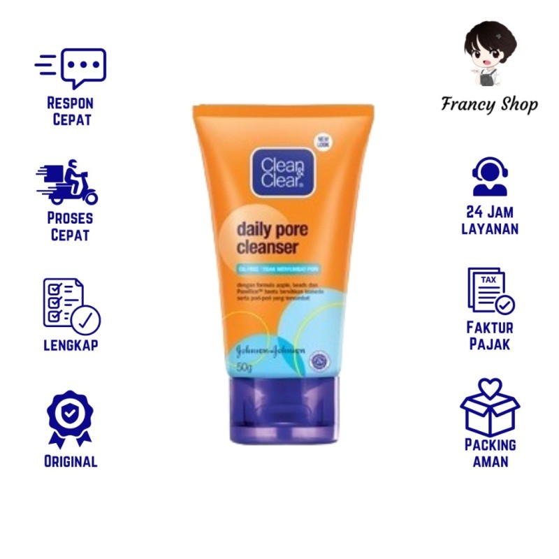 Clean & Clear Daily Pore Cleanser Apple Sabun Cuci Muka 50 gr