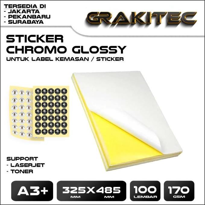 

TERMURAH - Grakitec Sticker Chromo Glossy / Doff A3+ Isi 100 Lembar & 300 Lembar | Stiker Kromo, bontak, CTS, Cast-coated Cromo
