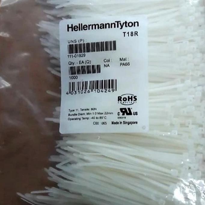 

TERMURAH - hellermann tyton insulok T18R putih/T18R-W isi 1000 kabel ties cable