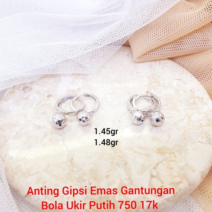 Anting Emas Bulat Bola Ukir Putih 750 17k