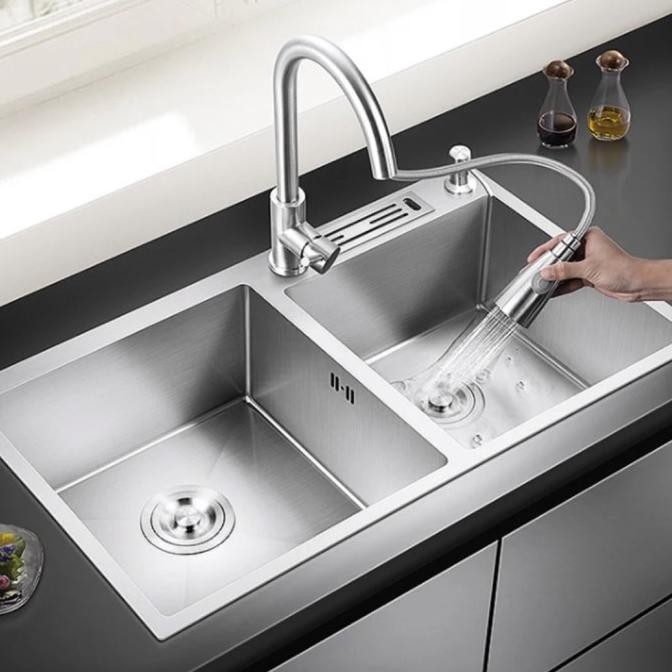 Kitchen sink kotak 2 lubang bak cuci piring 8245 304