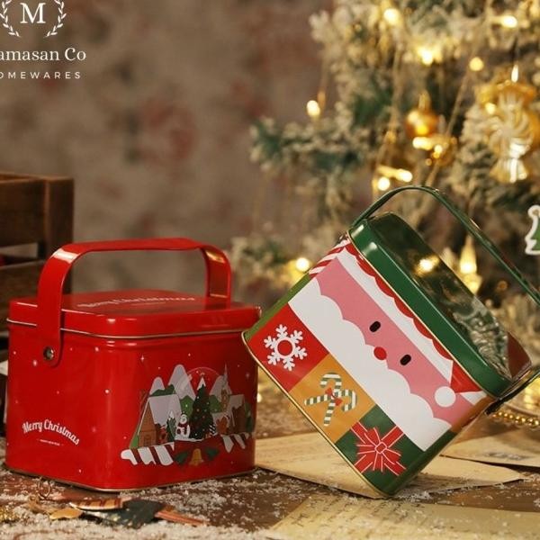 

Christmas Gift Box Tin Cookies Square With Handle | Kotak Kaleng Natal