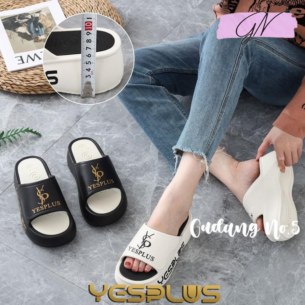 GN-2522 Sandal Selop Wedges YSL Sandal Wanita Tinggi 6 CM Model Terbaru Import