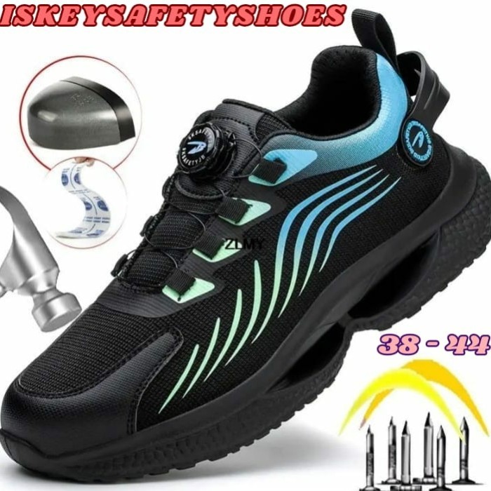 SEPATU SAFETY HITAM BIIRU TALI PUTAR IMPORT