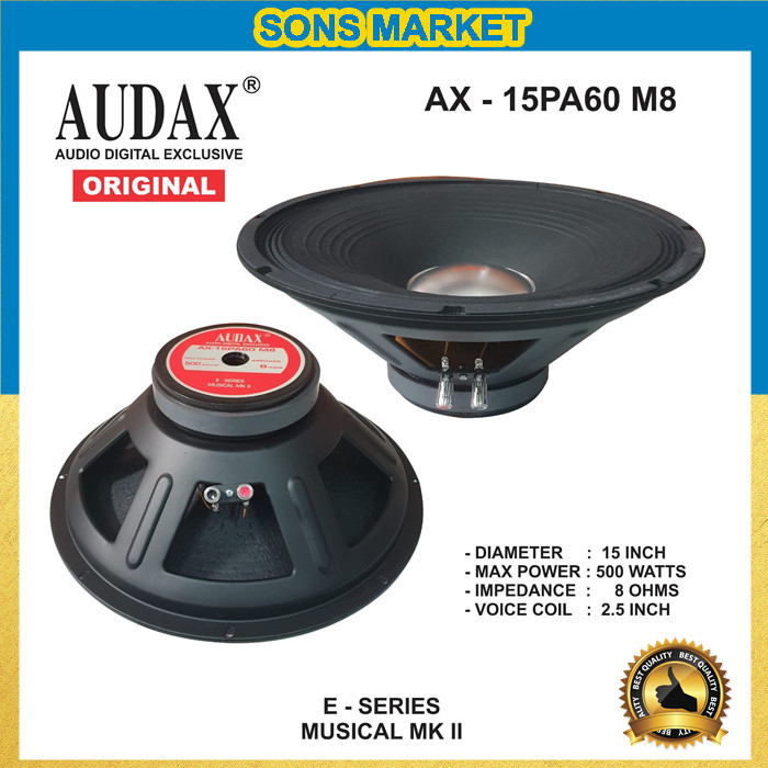 SPEAKER AUDAX AX 15 PA 60 FULL RANGE 15in 15inch 500 WATT 15PA60 AX 15PA60 M8 ORIGINAL AUDAX