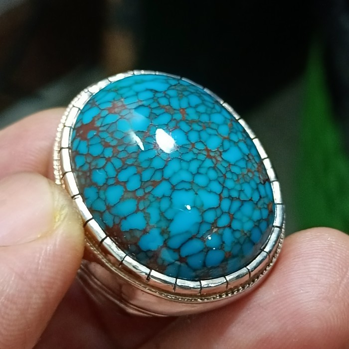 

Farizal - Batu Pirus Natural Blue Urat Merah Hq No Giok Mesir Persia Singciang