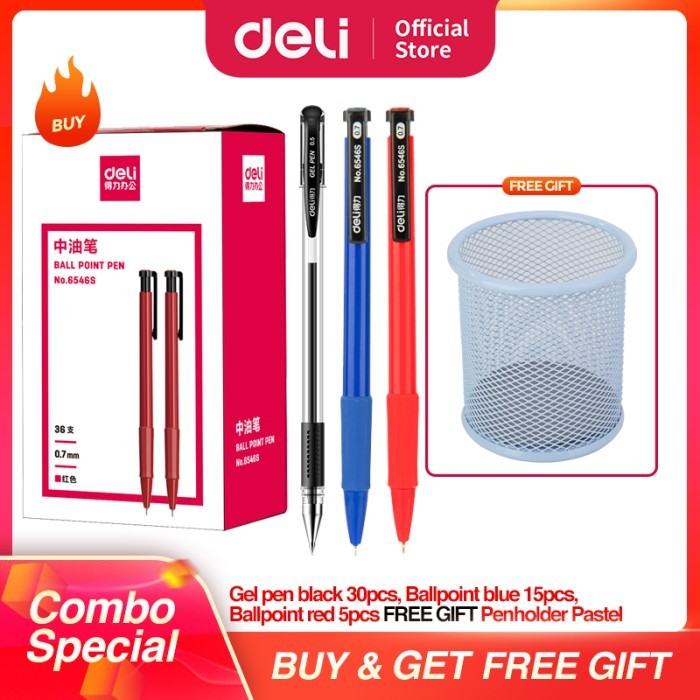 

Ready DELI Paket Hemat 11 - Pulpen Gel Hitam, Ballpoin Merah, Tempat Pulpen