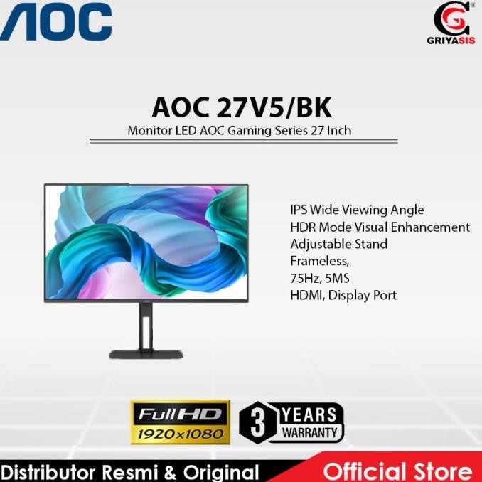 TERBARU - Monitor LED AOC Gaming Series 27 Inch 27V5/BK