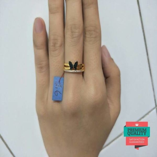 Promo cincin emas asli kadar 875 model kupu black Keren