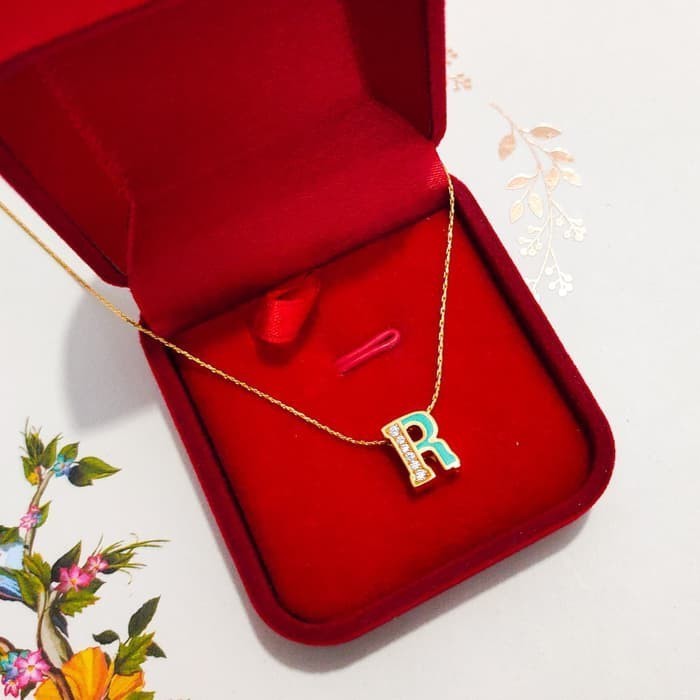 Murah Set Kalung dan liontin alphabeta huruf R elegant emas asli Keren