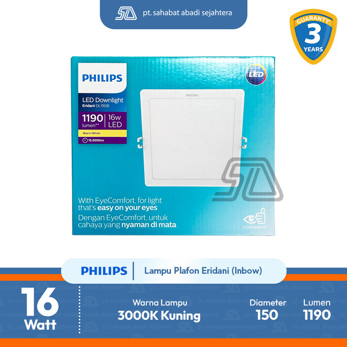 Philips Lampu LED downlight Plafon Inbow Kotak Eridani 16W 6 inch 3000K Kuning