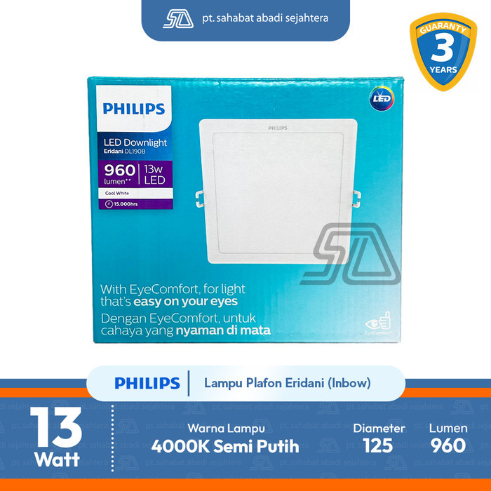 Philips Lampu LED downlight Plafon Inbow Kotak Eridani 13W 5 inch 3000K Kuning