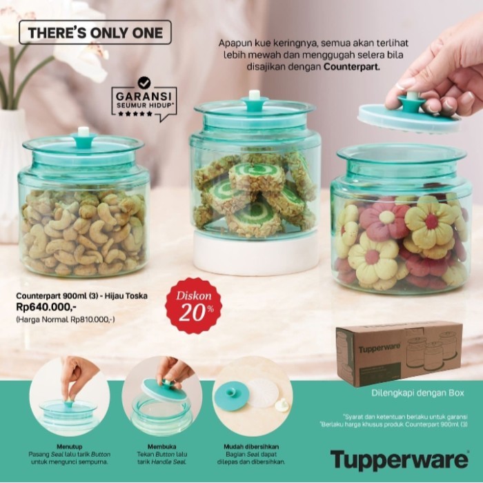 TUPPERWARE COUNTERPART 900ML 3 HIJAU TOSCA - TOPLES KUE