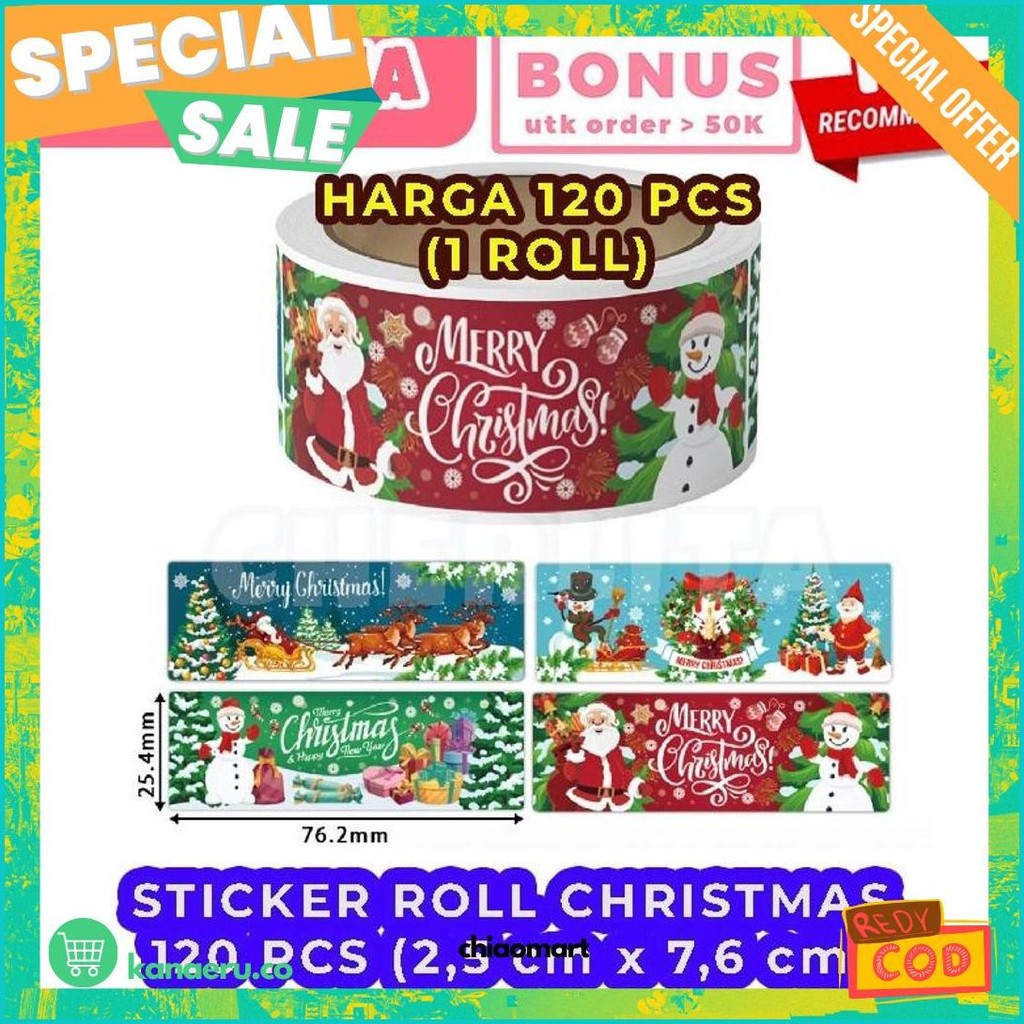 

120 Pcs Sticker Natal Christmas Label Mix Motif Stiker Hampers Kado Parsel Promo
