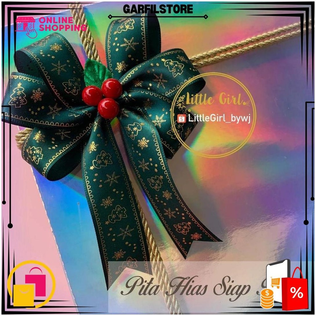 

Pita Hias Siap Pakai - Pita Satin Natal - Christmas Ribbon - Christmas Hampers - Pita Kado Natal - Merry Christmas Gift Parcel Natal - Little Girl Shop D Termurah