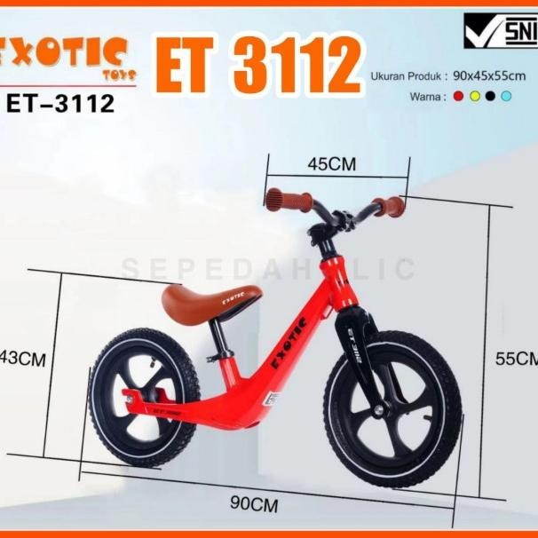 Balance Bike Exotic Et 3112 Push Bike Ban Karet Sepeda Anak