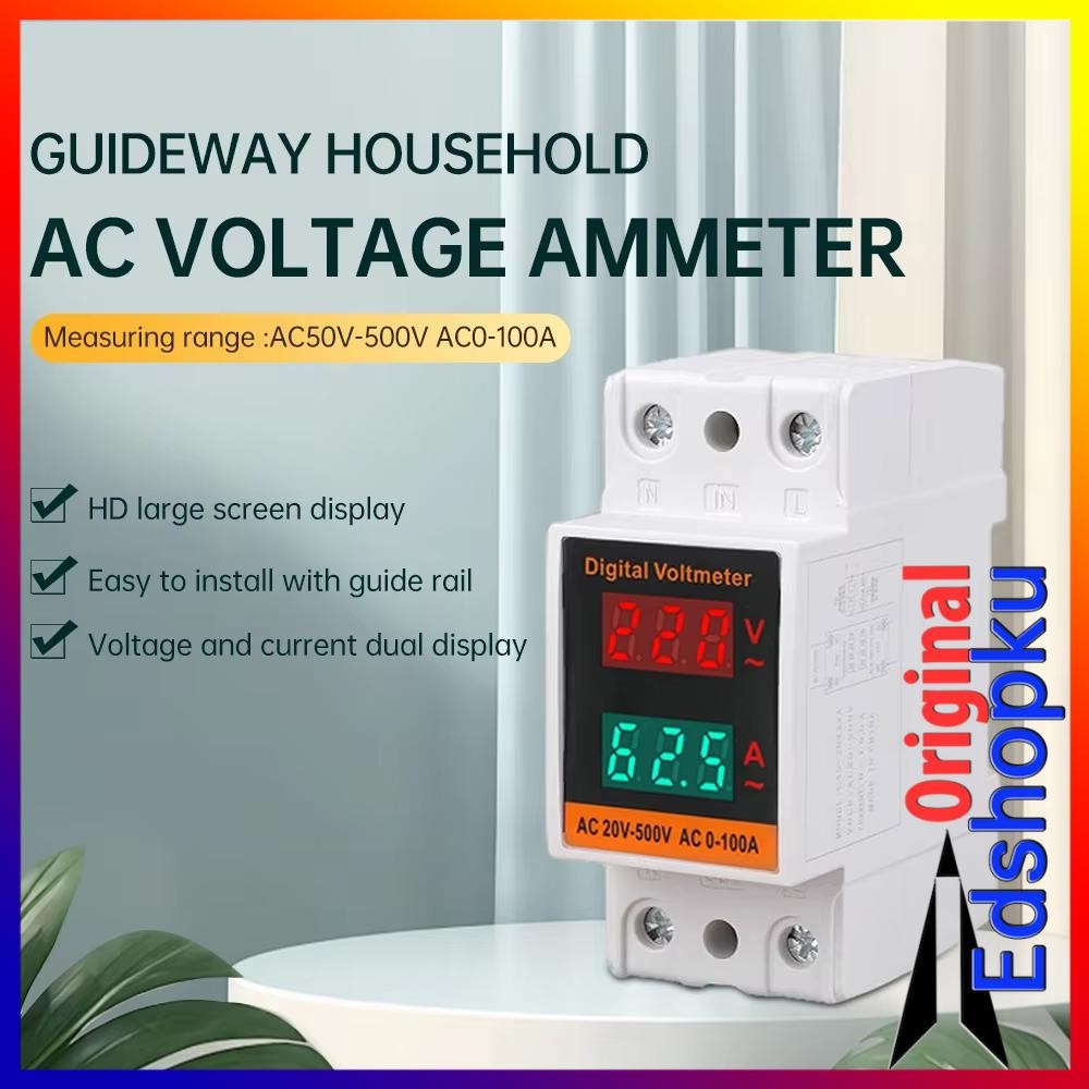Alat Cek Listrik MCB Digital Din Rail Over Voltage Current Protector 500V 100A Rumah Kantor