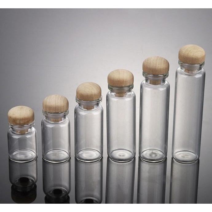 ___] Botol Gelas Kaca Tutup Kayu Oval Bulat Tempat Rosario Souvenir Botol(Paket 1 Lusin)