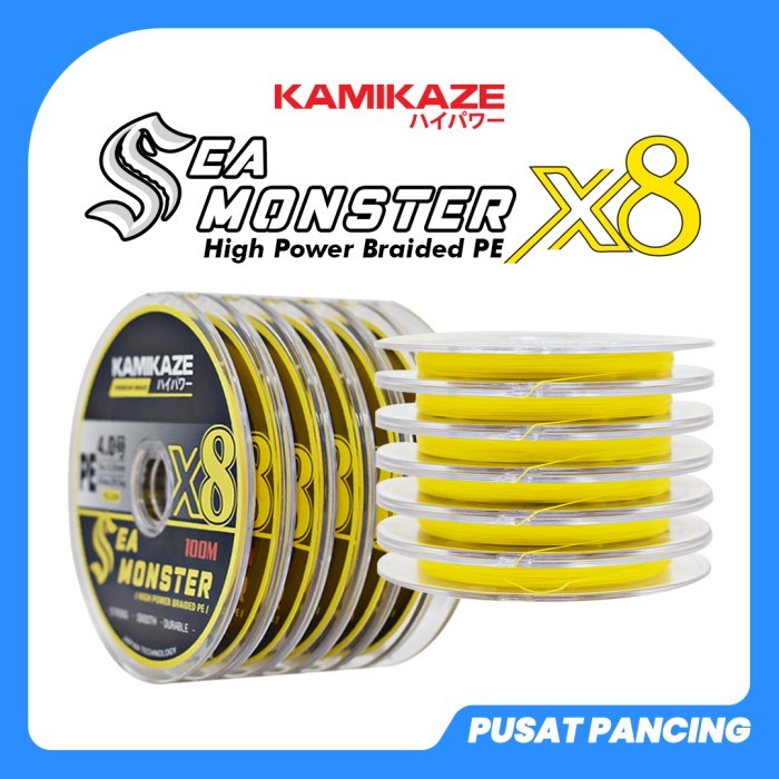 BEBAS ONGKIR - KAMIKAZE Snar Pancing Pe SEA MONSTER X8 (YLW) 100M Connecting