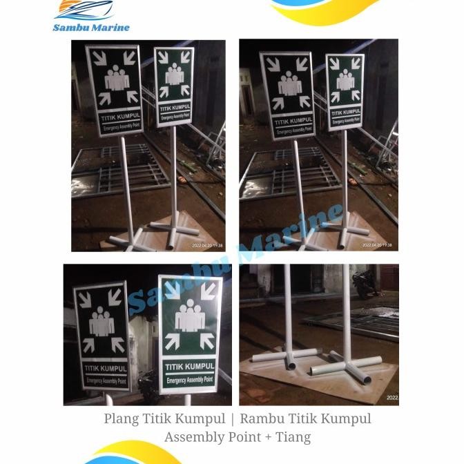 

rambu titik kumpul assembly point plat + tiang 3 mtr | rambu K3
