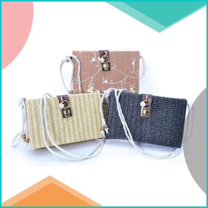 Tas Selempang Rotan Jerami Kunci Kotak 7001/9031 11OKTZ4 last stok