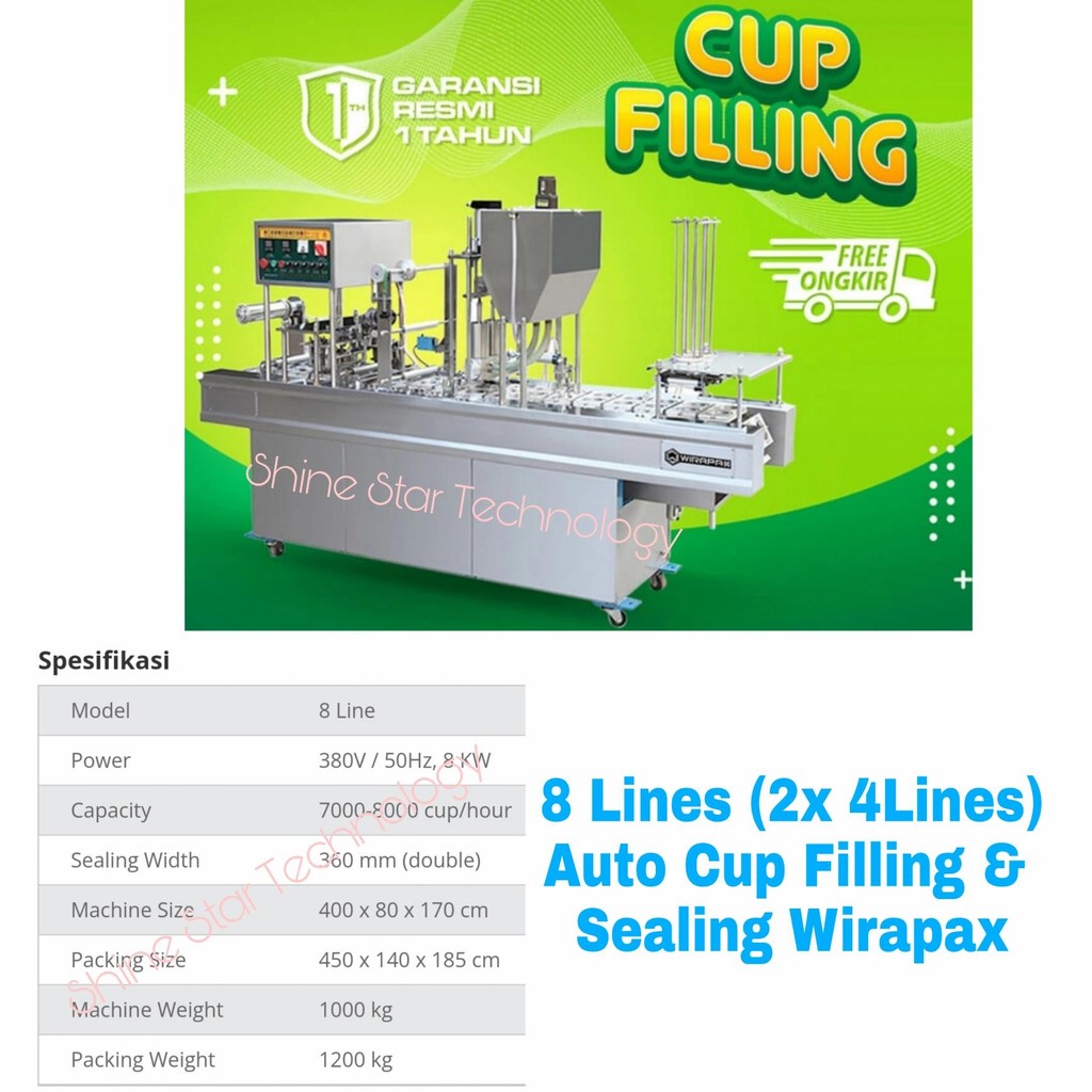 Cup Filling And Sealing Full Automatic Machine 2 x 4 Line (8 line) Wirapax Mesin AMDK Otomatis