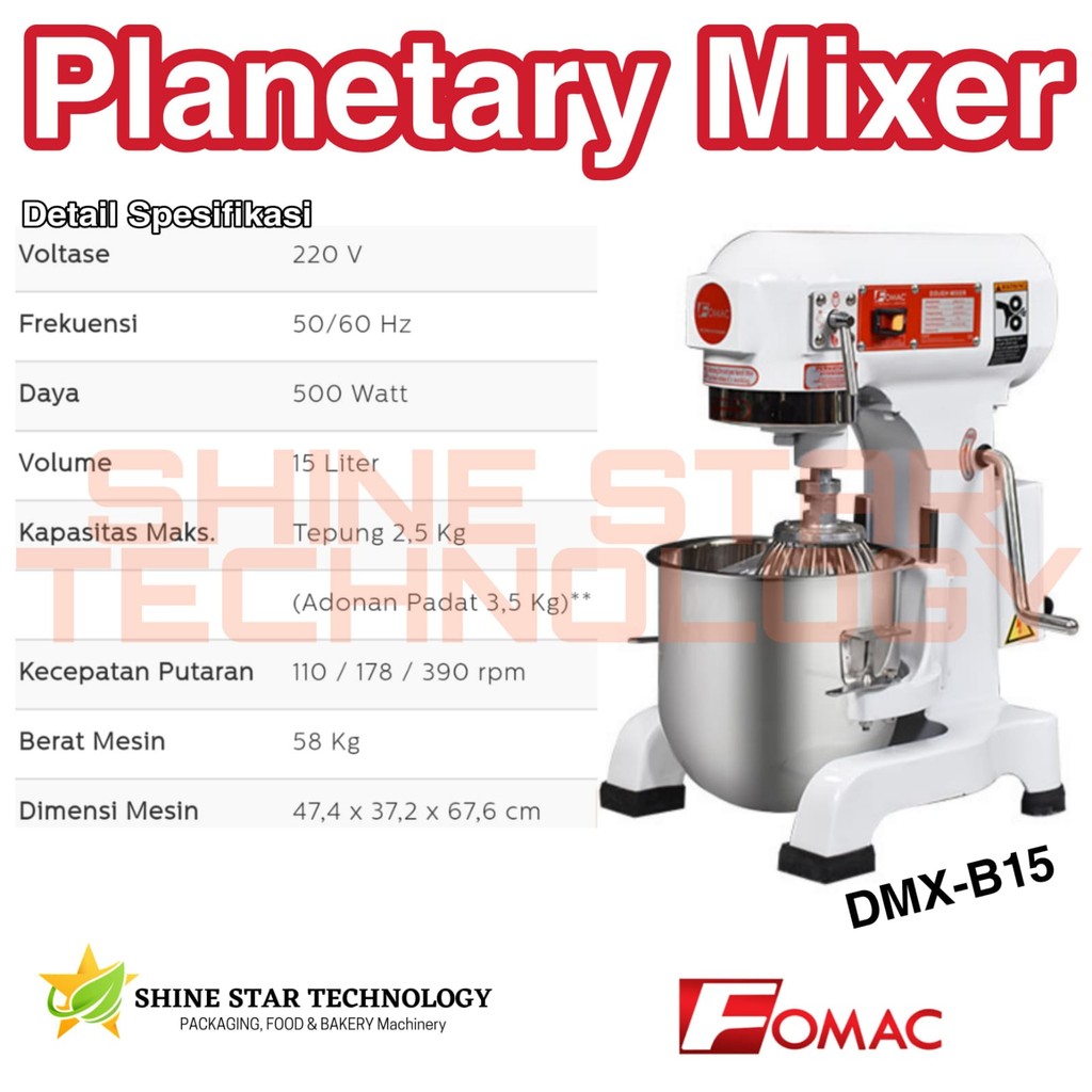 FOMAC Planetary Mixer Mesin Mixer Roti Mesin Pengaduk Adonan 15L DMX-B15 DMX-B15A FOMAC