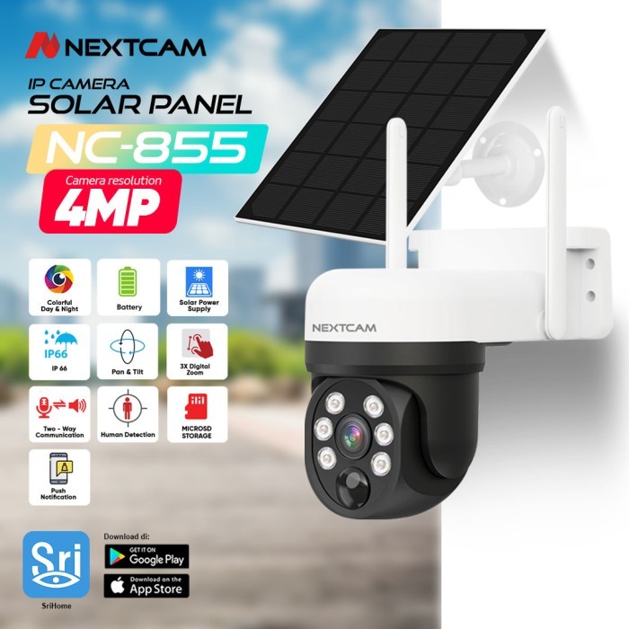 NEXTCAM Kamera cctv Wireless Wifi Outdoor Tanpa listrik Solar Panel Baterai 4MP PTZ bisa putar