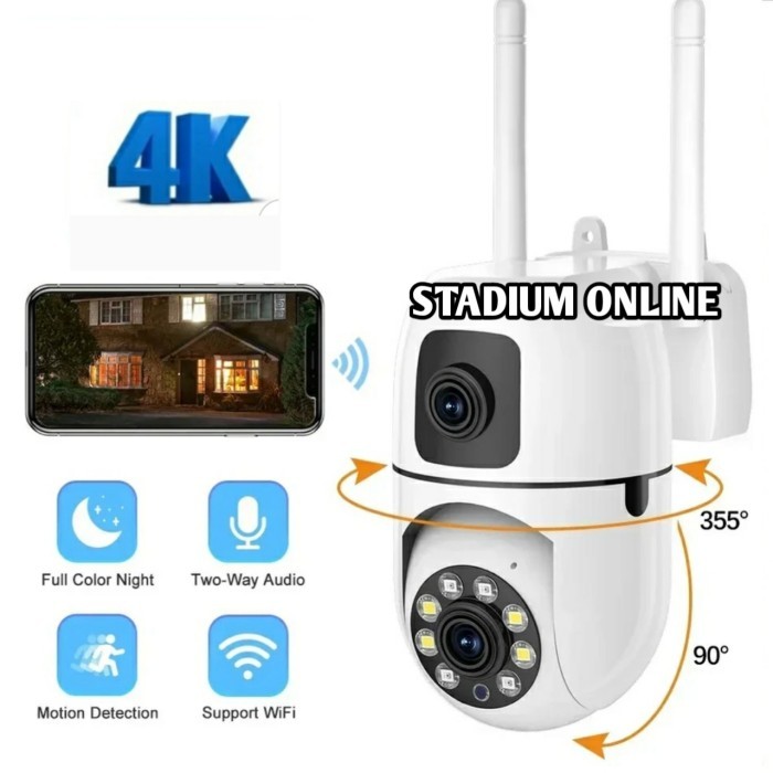 IP Camera V380 Pro CCTV 2 Antena Z2 Dual Lens 360 Rotation Motion Tracking Outdoor