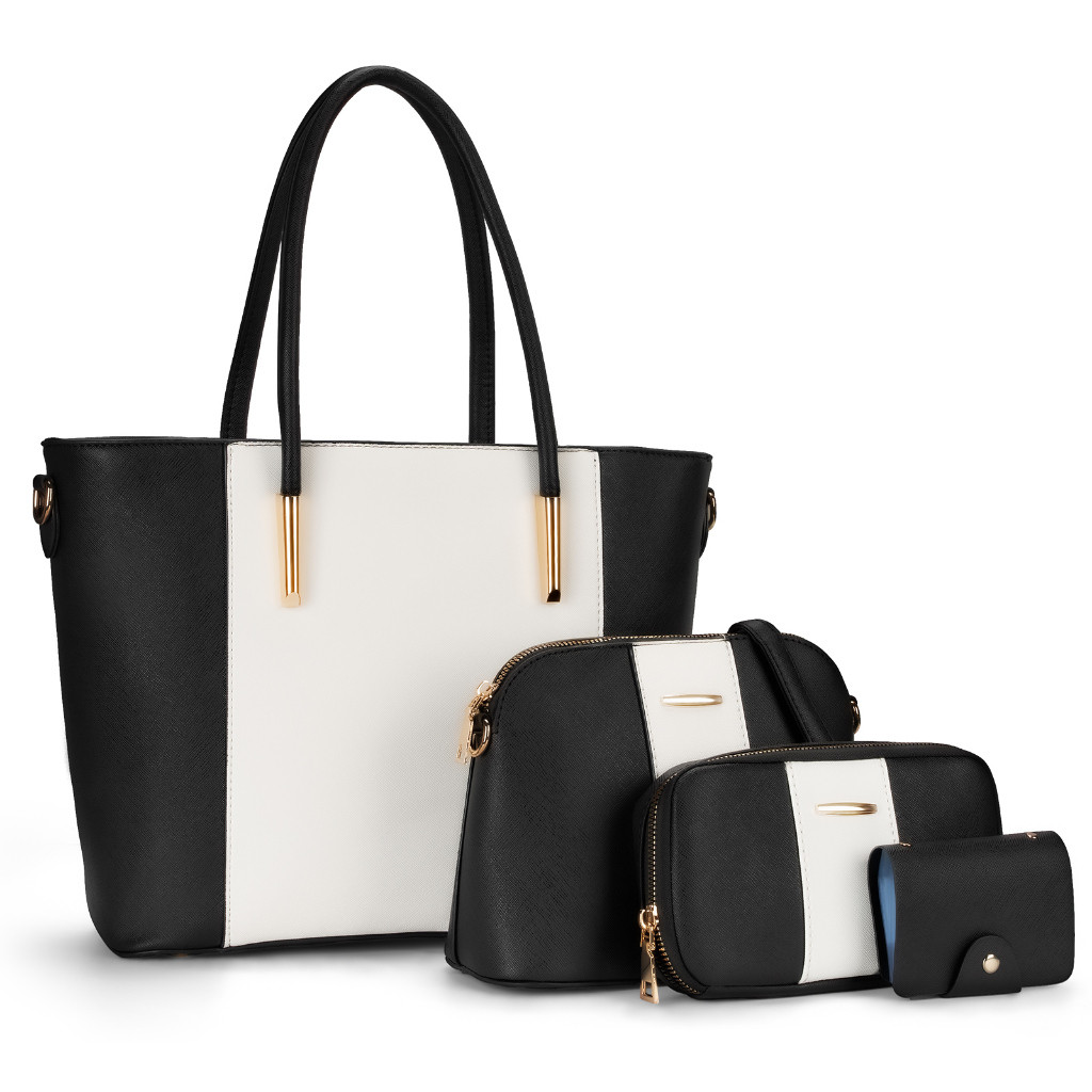 molshine 4 IN 1 Faux Leather Totes Handbag Set, Crossbody Hobo Bag, Tas Bahu, Clutch, Card Holder un