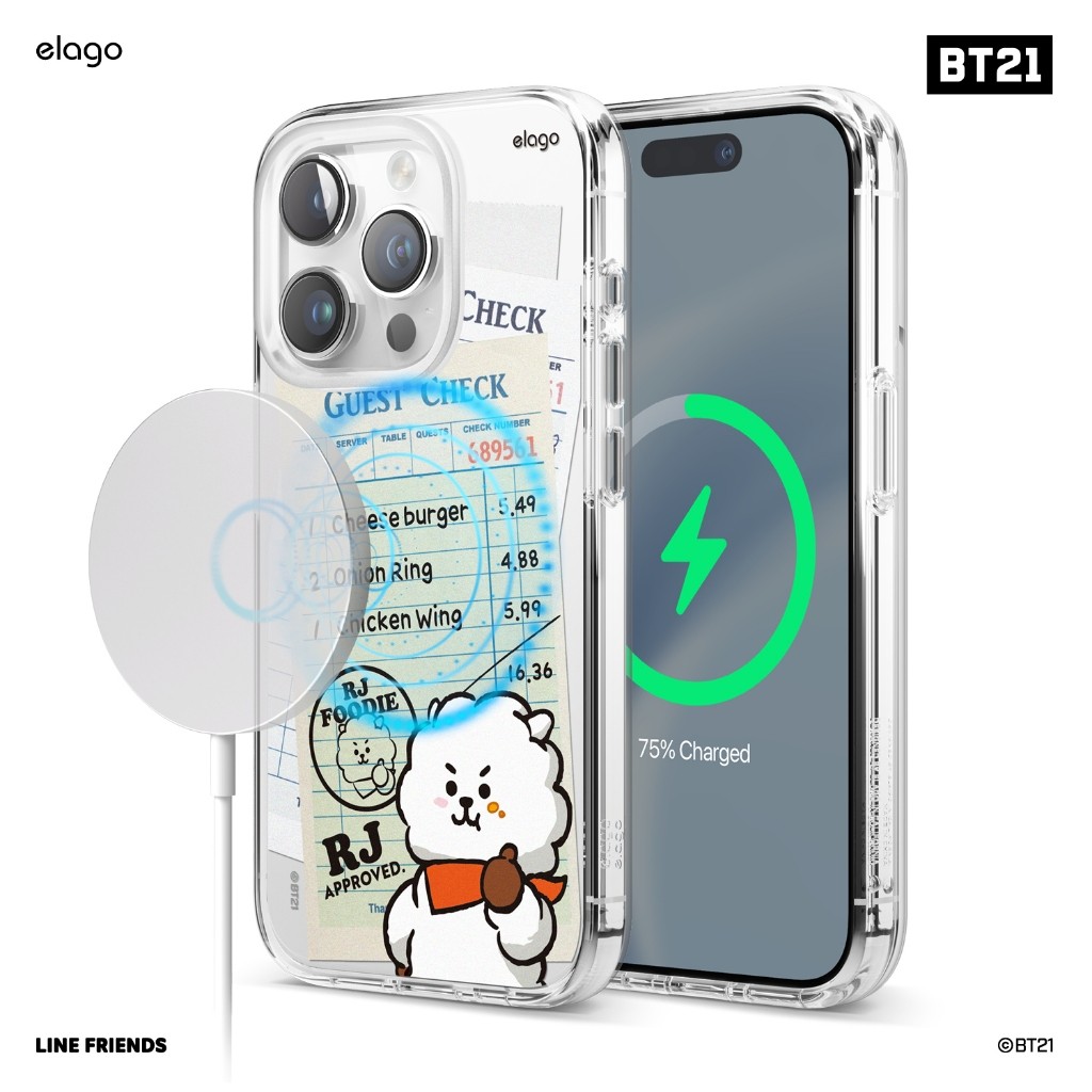elago l BT21 RJ Food Official Merchandise Magnetic Hybrid Phone Case Kompatibel untuk MS iPhone 15 S