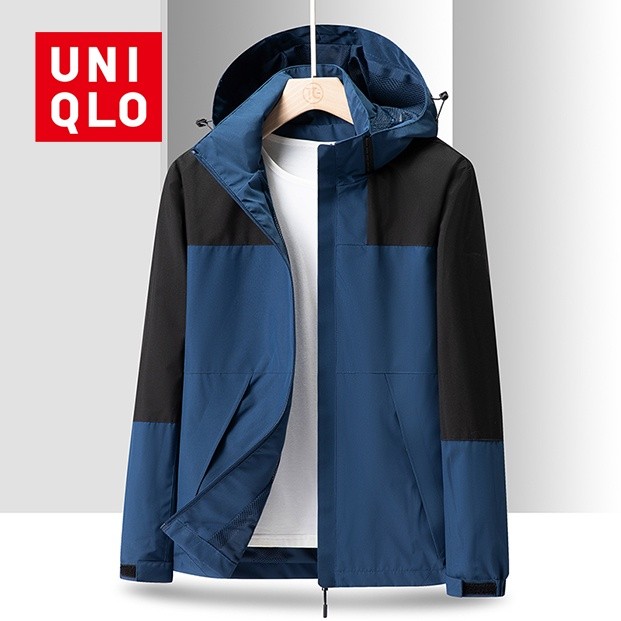 [M-6XL] Uniqlo Jaket Olahraga Luar Ruangan Pria Kualitas Tinggi Tahan Air Tren Sambungan Gemuk Longg