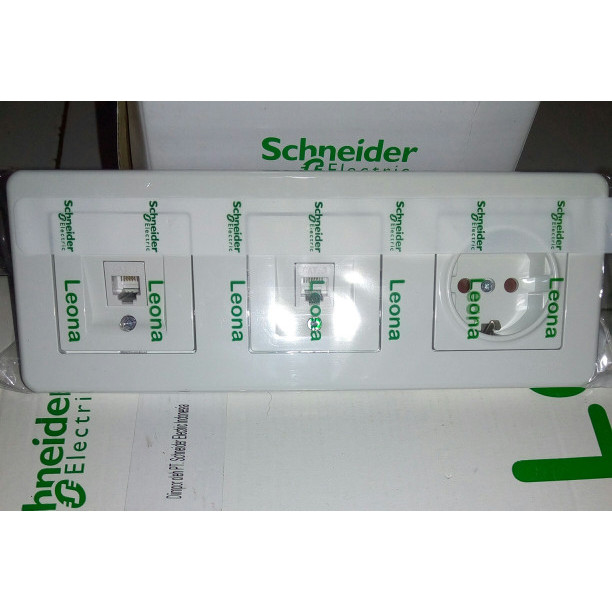 Leona 2 Gang Outlet Data Cat6 + Stop kontak Schneider
