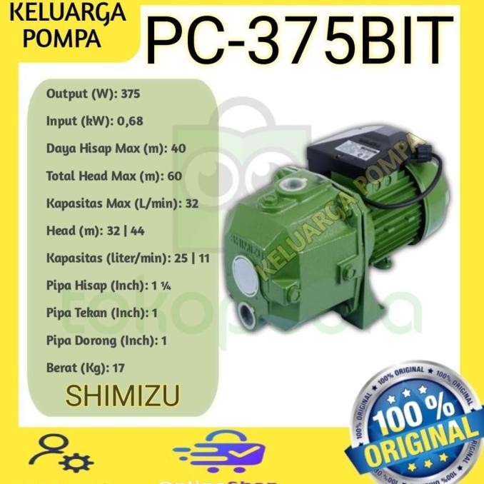 POMPA AIR JET PUMP SHIMIZU PC-375 BIT POMPA AIR 375 WATT-NON TABUNG  KEMAMPUAN HISAP 40METER DORONG 