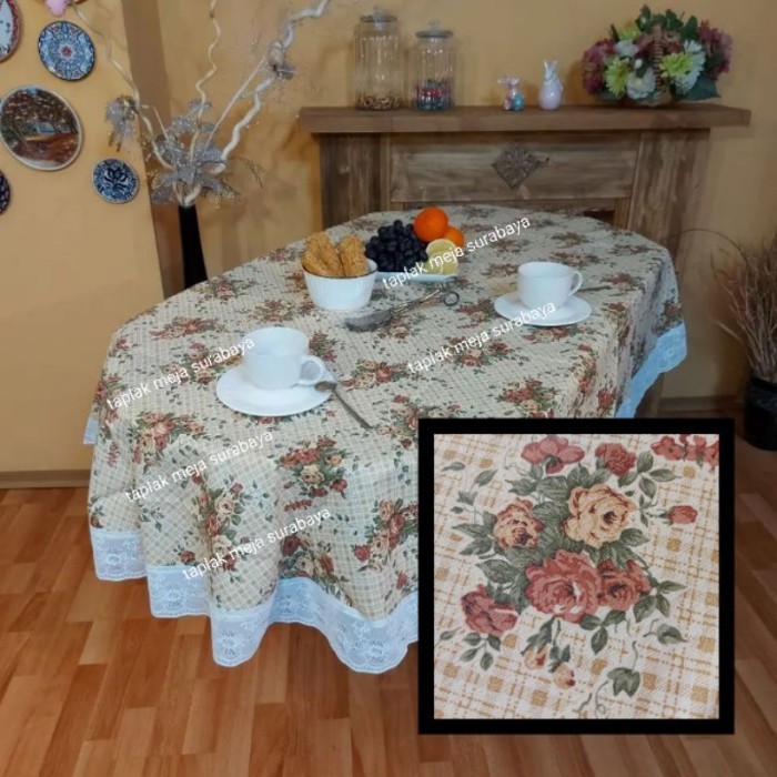 NEW Taplak Meja Makan Oval 6 - 8 Kursi - Taplak Meja Makan Oval Anti Air