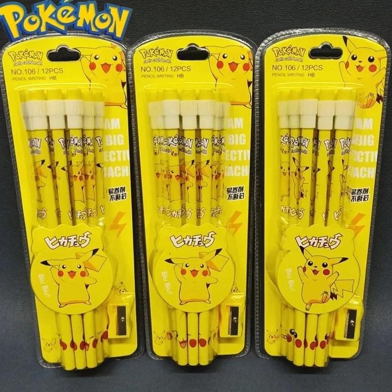 

6/12pcs pokemon pikachu anime figure cartoon pencil pokemon kids pencil kawaii student stationery children's birthday xmas gift