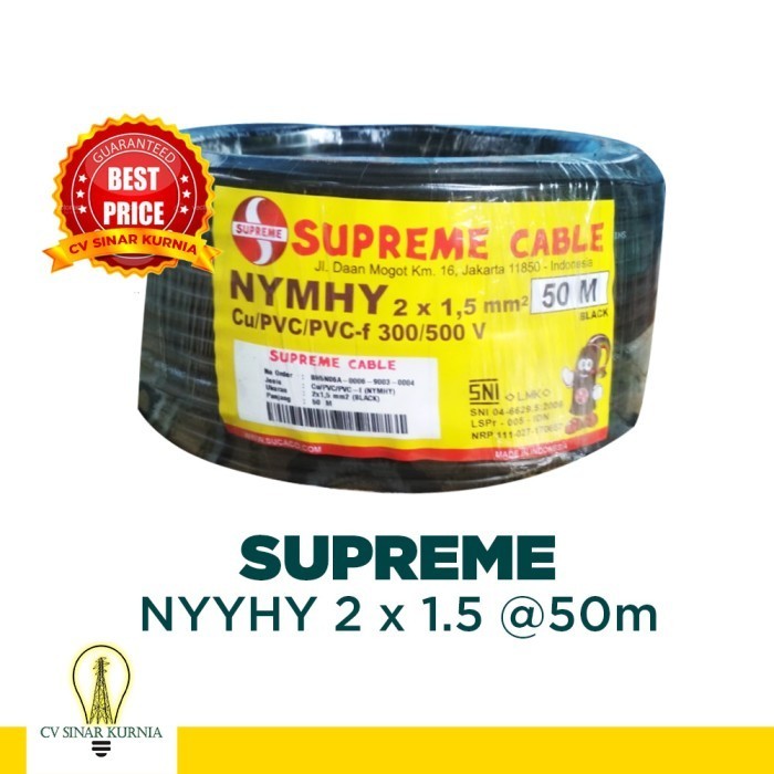BEBAS ONGKIR - Kabel Listrik NYYHY 2x1.5 mm 2x1,5 SUPREME SUPREME Kabel NYYHY 50M