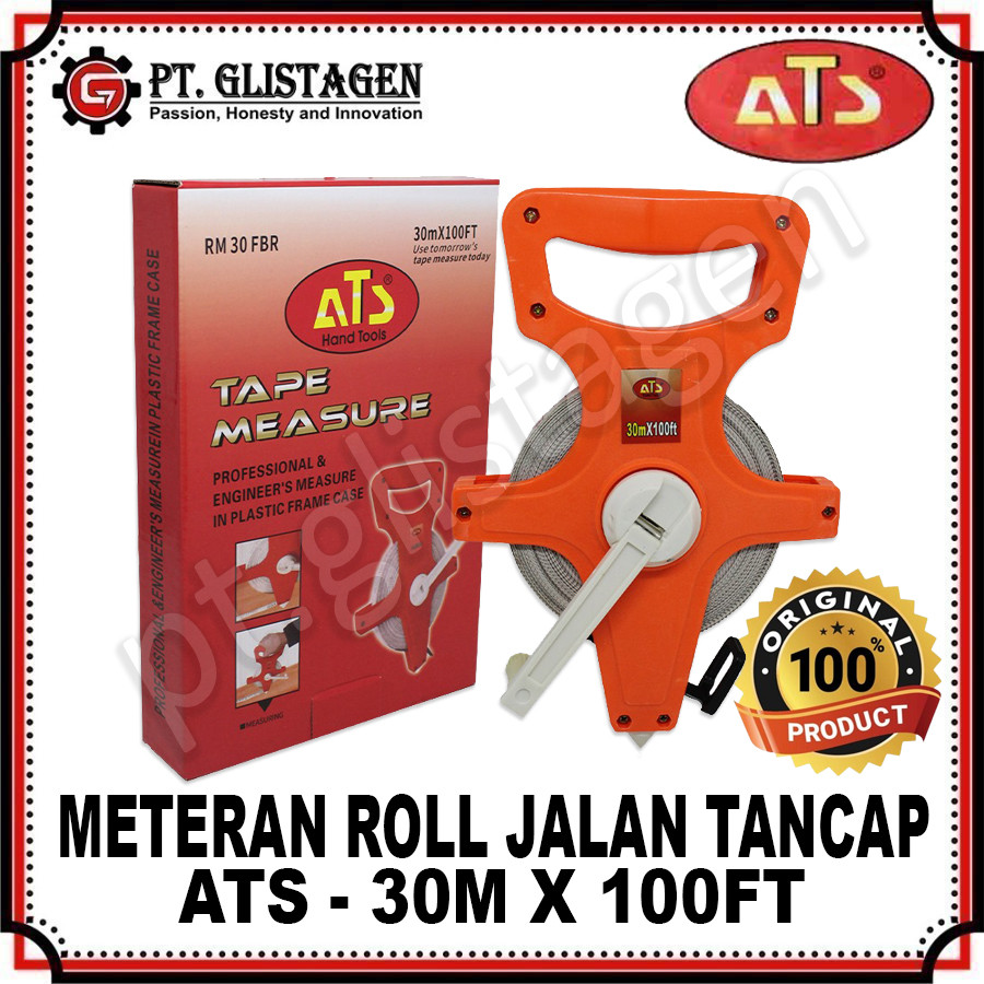 ATS Meteran Jalan 30 Meter Meteran Roll 30 Meter Meteran Gulung Tancap Gagang Fiber Measire 30M x 10