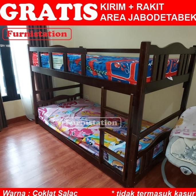 Ranjang Susun Kayu / Ranjang Tingkat Anak/ Tempat Tidur Tingkat Pendek