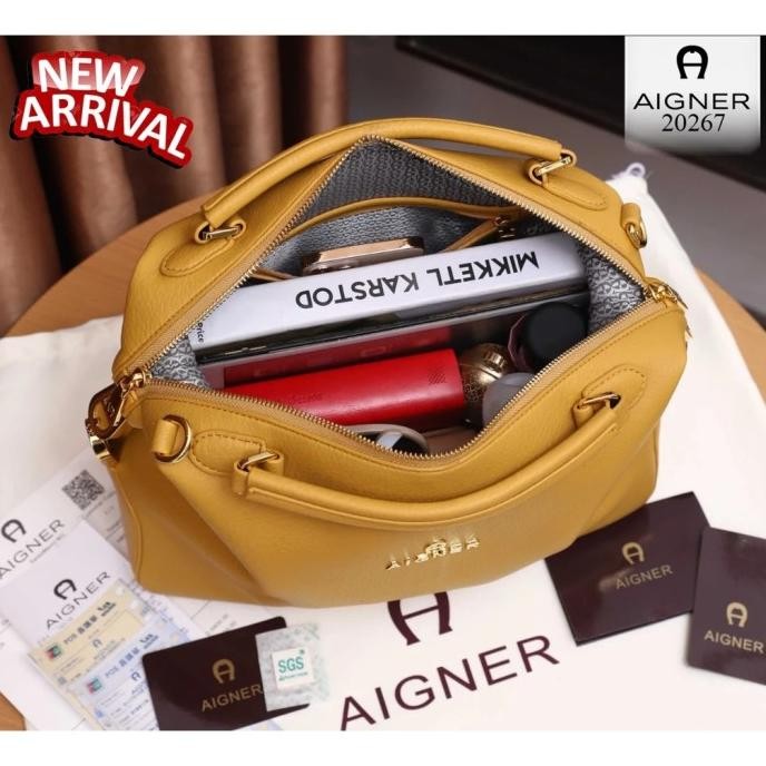 Tas aigner leather top handle satchel bag