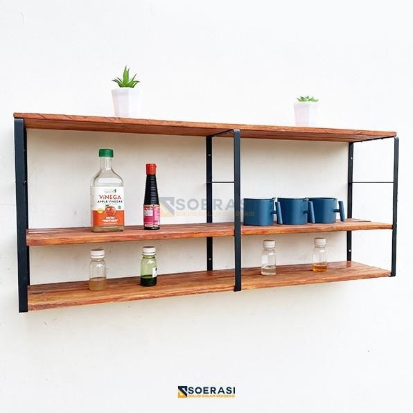 TIG Rak susun Buku sepatu dinding besi dan ambalan kayu
