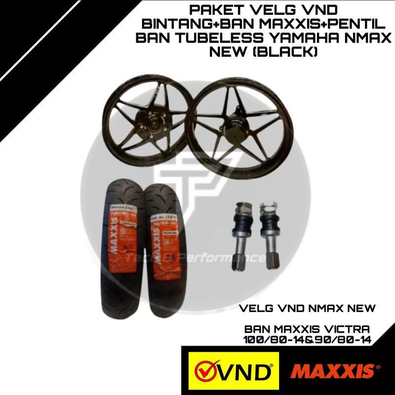 Paket Velg VND Bintang+Ban Maxxis+Pentil Ban Tubeless Yamaha Nmax New (Black)