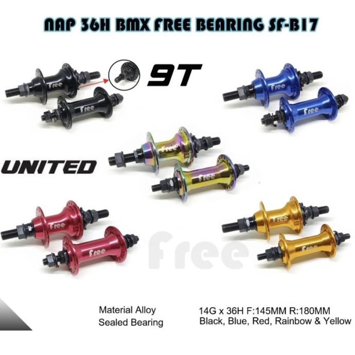 Hub Freehub Sepeda Bmx 9T 36H Jangkrik Alloy Bearing United Free Original