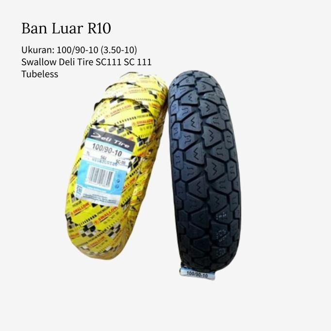 Ban Luar R10 Vespa 100/90-10 Swallow Deli Tire Sc111 Sc 111 Tubeless Original