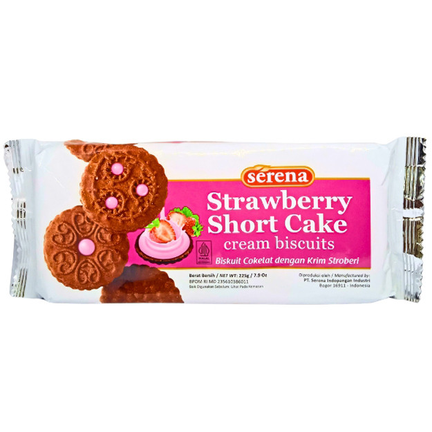 

S21707 SERENA STRAWBERRY SHORT CAKE CREAM BISCUIT 225GR MAJU BERSAMA (20250313)