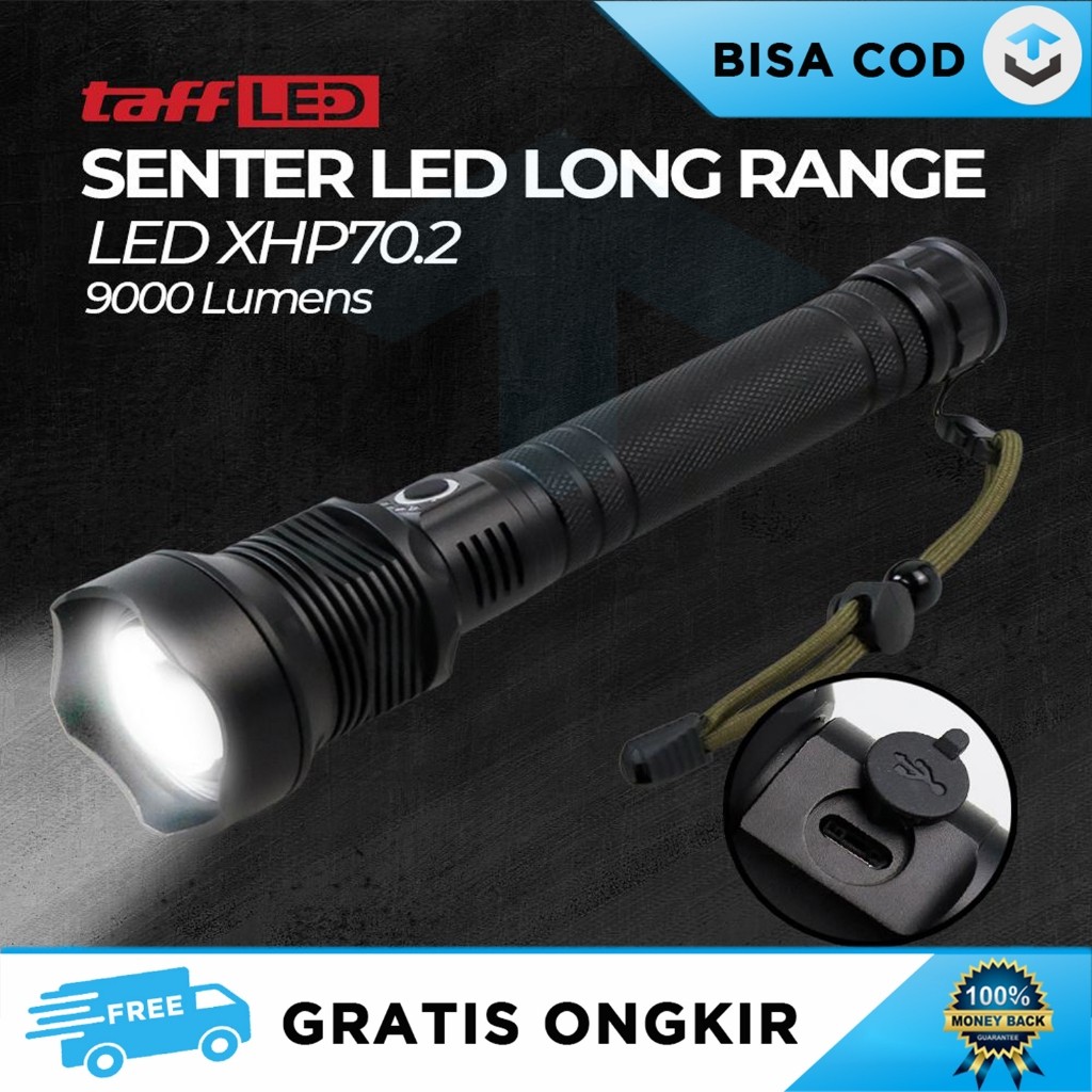 TAFFLED SENTER JARAK JAUH XHP70.2 LAMPU SUPER TERANG 9000 LUMENS