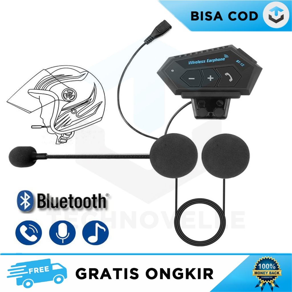 BT-12 BLUETOOTH HELM NOISE CANCELLING HEADPHONE MIKROFON SUARA JERNIH